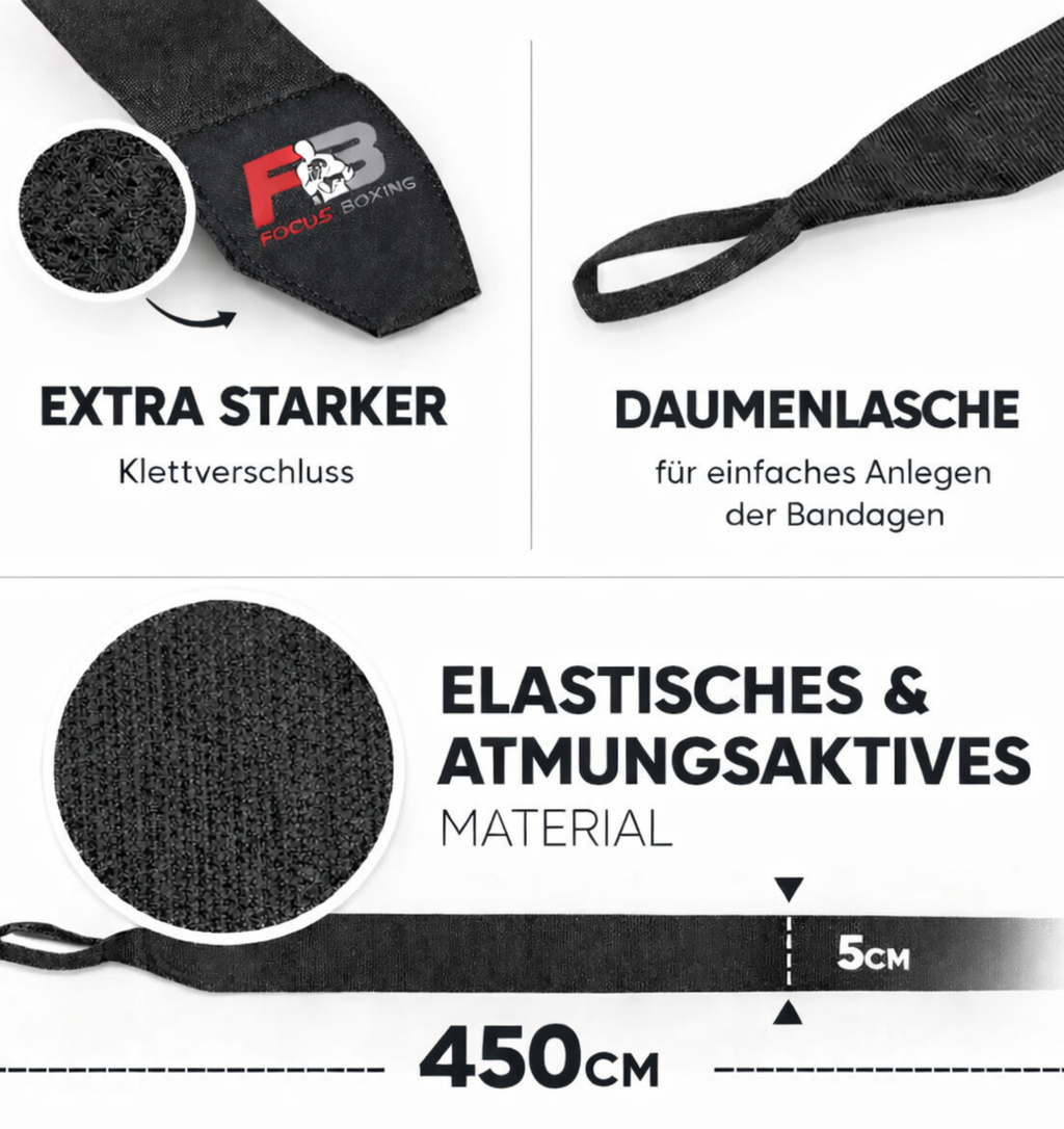 Boxbandagen 4,5 Meter Schwarz
